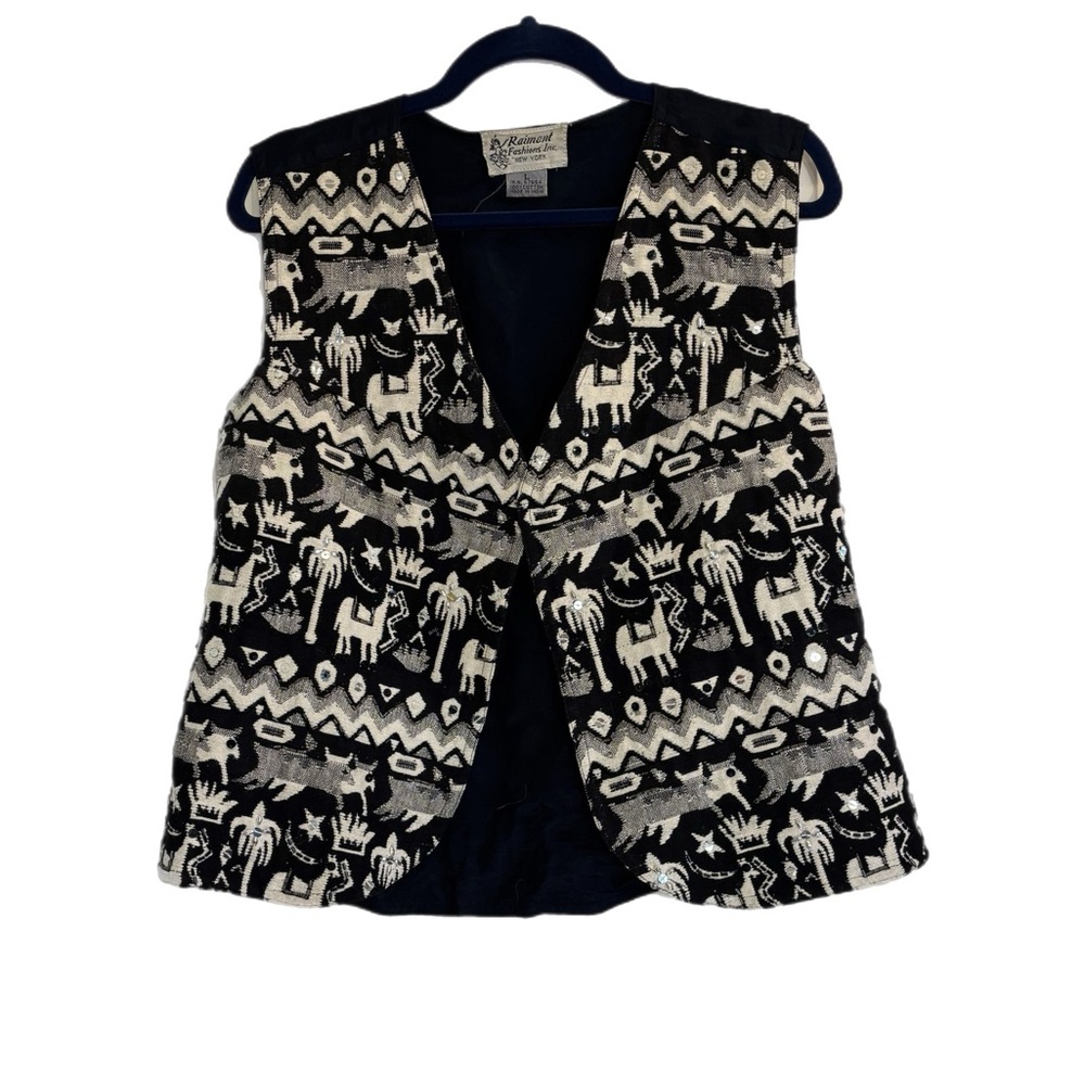 Vintage 100% cotton b&w funky frieze pattern vest
